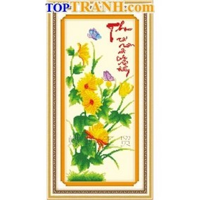 Tranh thêu tứ quý (Cúc)